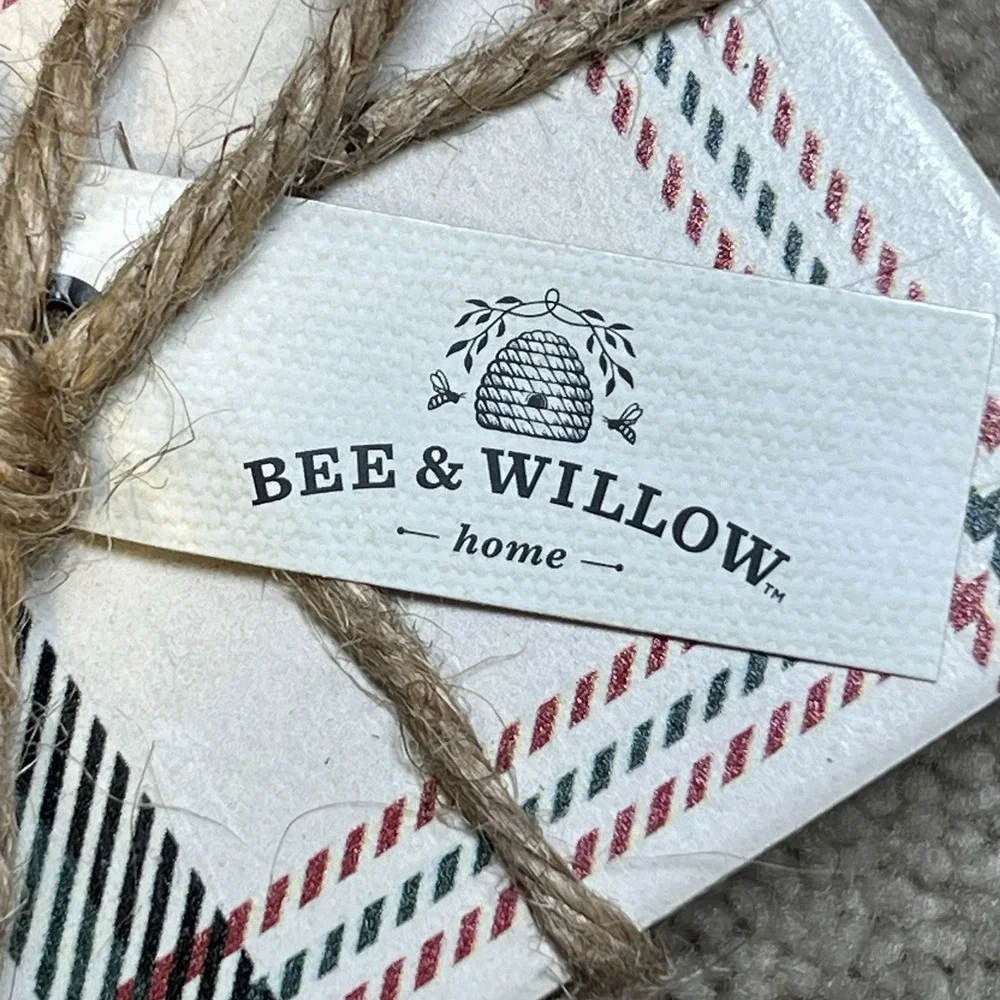 Bee‎ & Willow White Tartan Coasters Set Of 4 Ceramic With Cork Backing